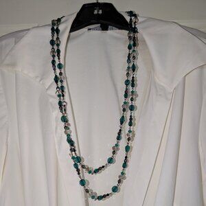 Green, Clear, Black and Pewter Glass Beads Necklace